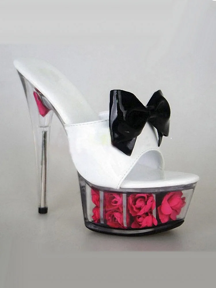 Slippers Exotic Stripper 6 Inch Dress Party Shoes 15cm High Heels Platform Rose Bowknot Pink Bridal Wedding Shoes Ugs For Woman