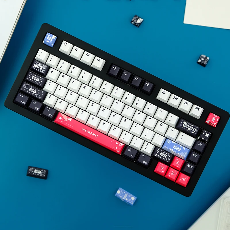 

129 Keys Memphis PBT Keycaps cherry profile DYE-SUB Custom Keycaps For cherry MX Switchs 61/64/87/96 Layout Mechanical Keyboard