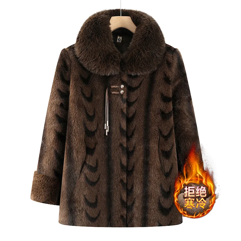 Manteau d'hiver en vison pour femmes âgées d'âge moyen, veste en fausse fourrure rembourrée en coton épais, haut de gamme, pardessus en fourrure de velours pour grand-mère, vêtements d'extérieur