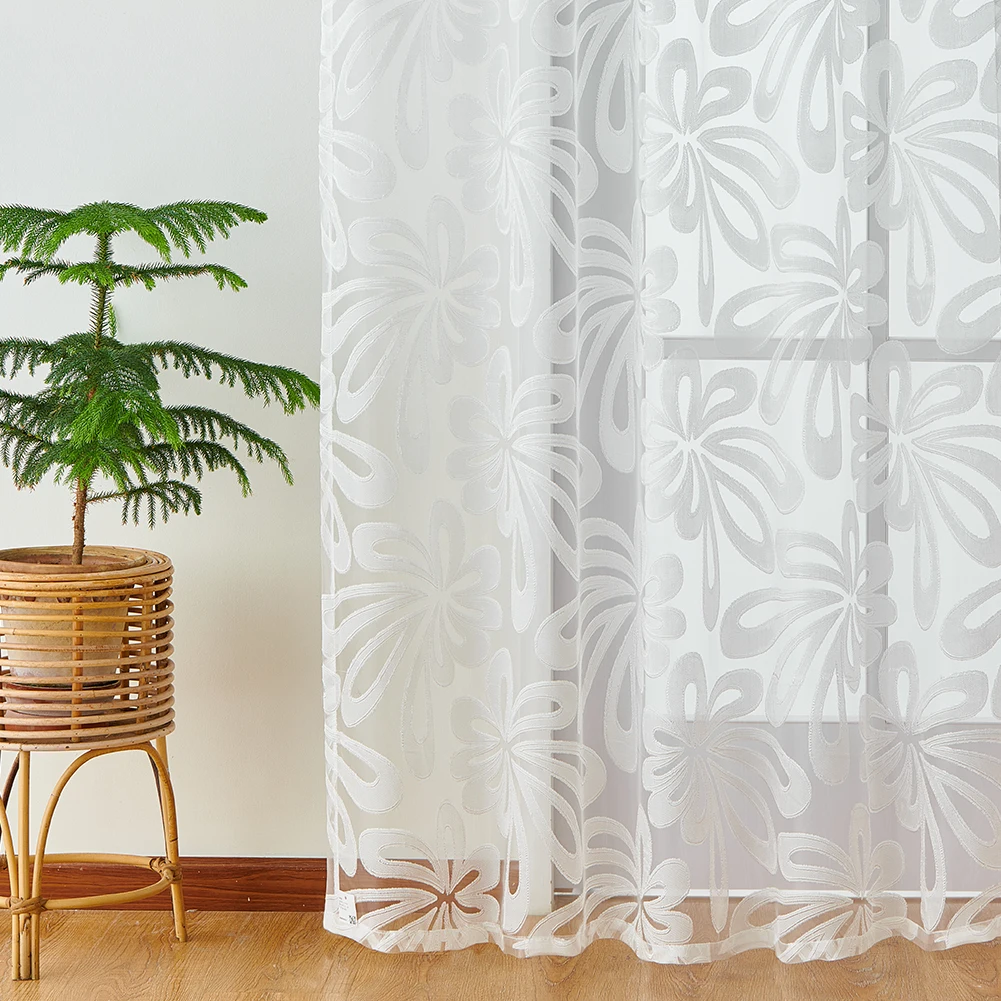 Modern Jacquard Tulle Curtains for Living Room White Translucent Gauze Curtain Sheer Voile Window Panel Home Decor 1PC