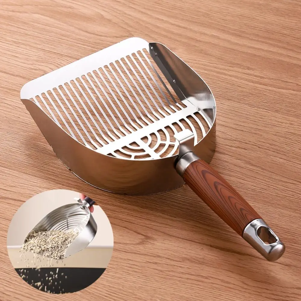 Stainless Steel Cat Litter Scoop Deep Shovel Sturdy Mesh Cat Poop Sifting Tool Non-stick with Hanging Hook Pet Waste Shovel