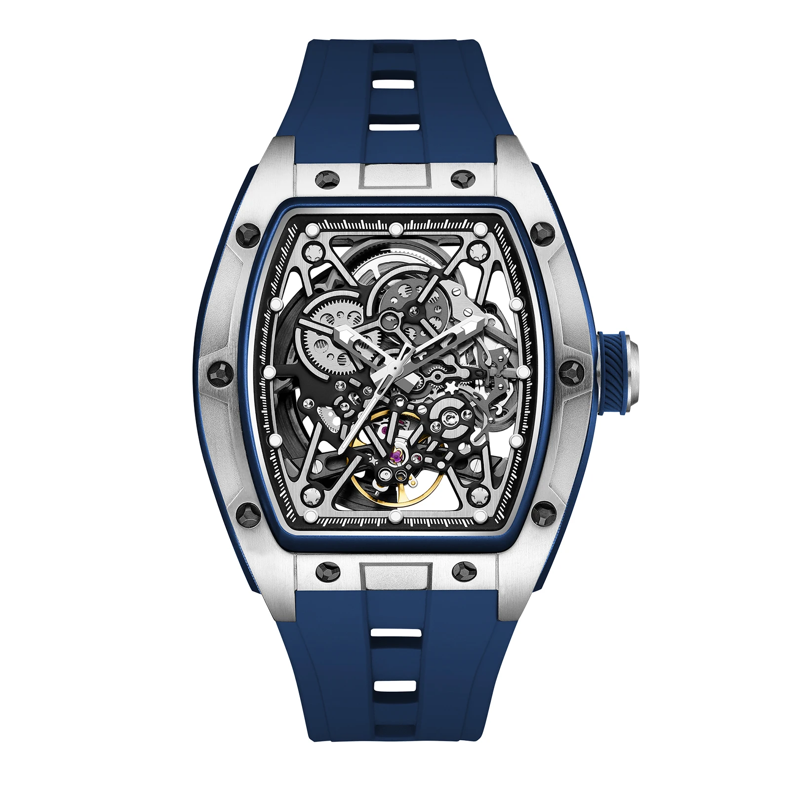 DG Mechanical Watch Hollow Out Automatic Movement Wristwatches Waterproof Silicone Strap Watches
