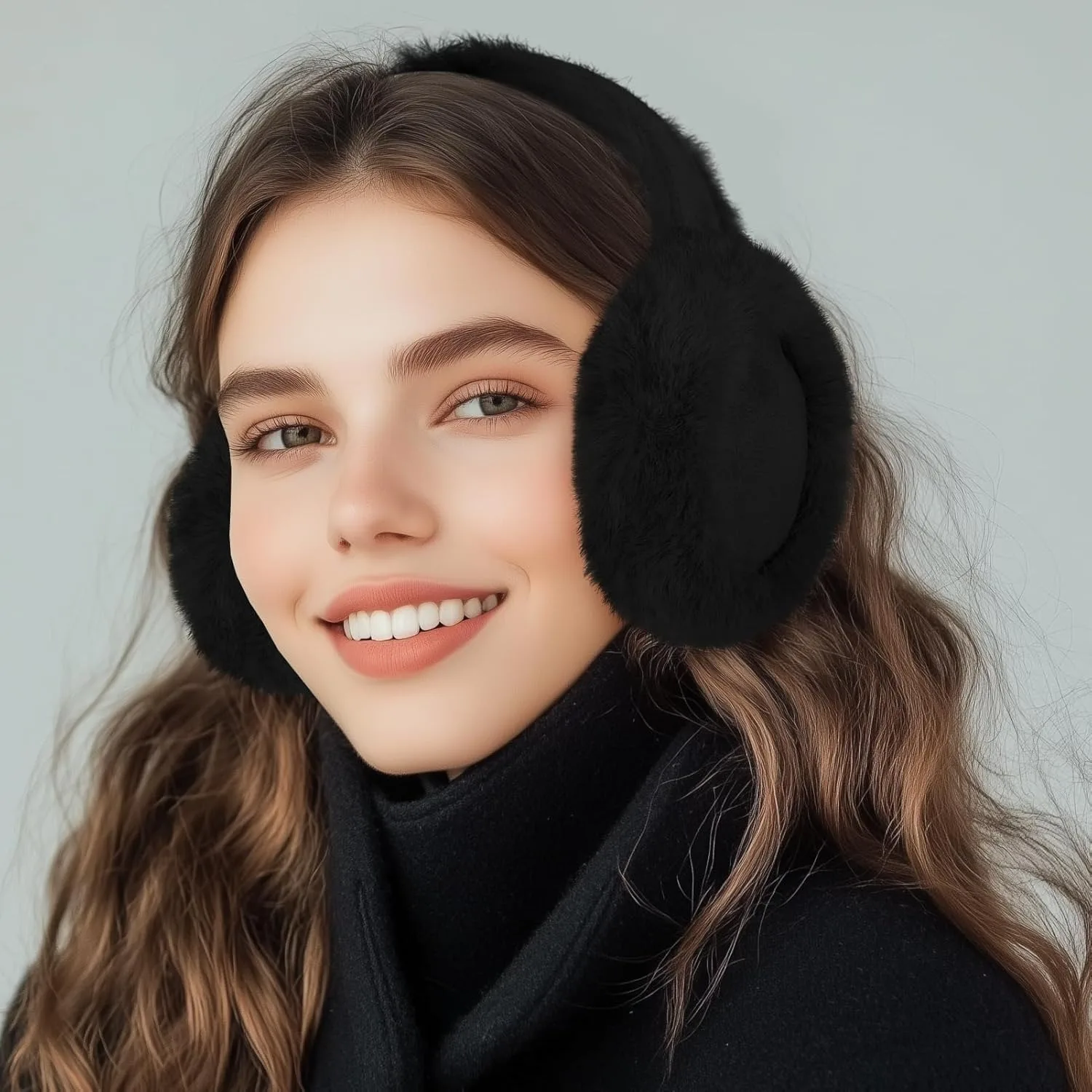 Women Suede Plush Earmuffs Wool Solid Plush Warm Outdoor Skiing Cycling Windproof Cold-Proo Winter Fluffy Ear Muffs Earflap