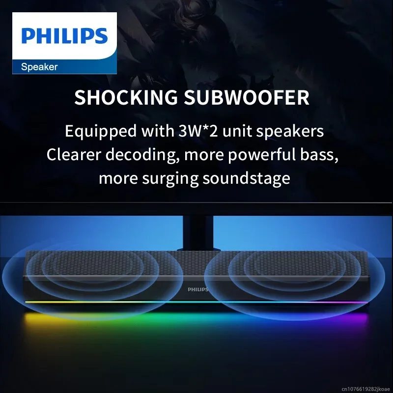 Philips SPA5109 Speakers Indoor Portable Wireless Bluetooth 5.3 HiFi Stereo RGB Atmosphere Lamp Loudspeaker 1800mAh Long Standby