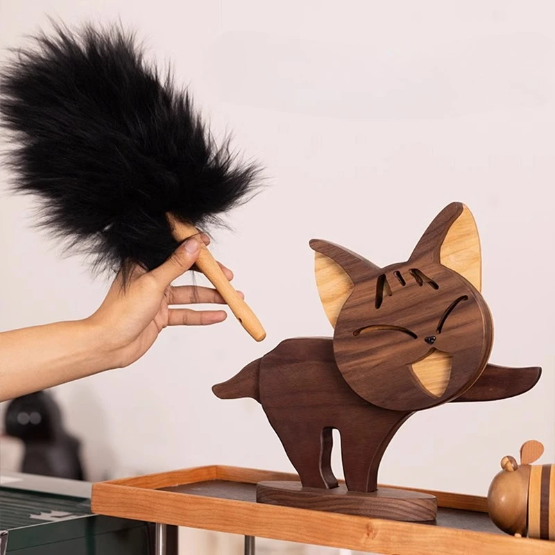 

Creative dust duster ornament desktop fox decoration personalized wall-mounted soft cat jewelry household feather duster