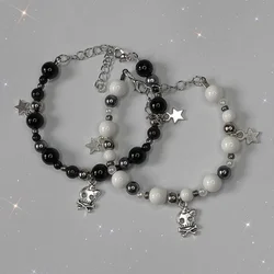 Handmade skull matching bracelet Gothic black and white couple bracelet y2k 1PCS