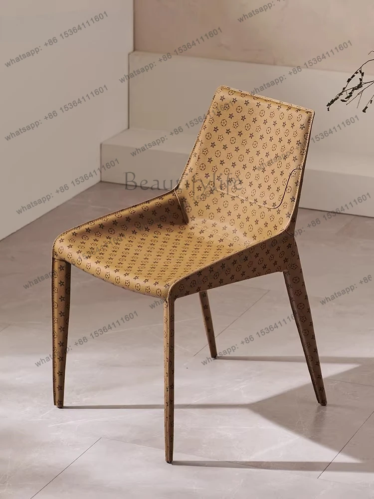 

Italian light luxury saddle leather dining chair home modern minimalist designer island chair
