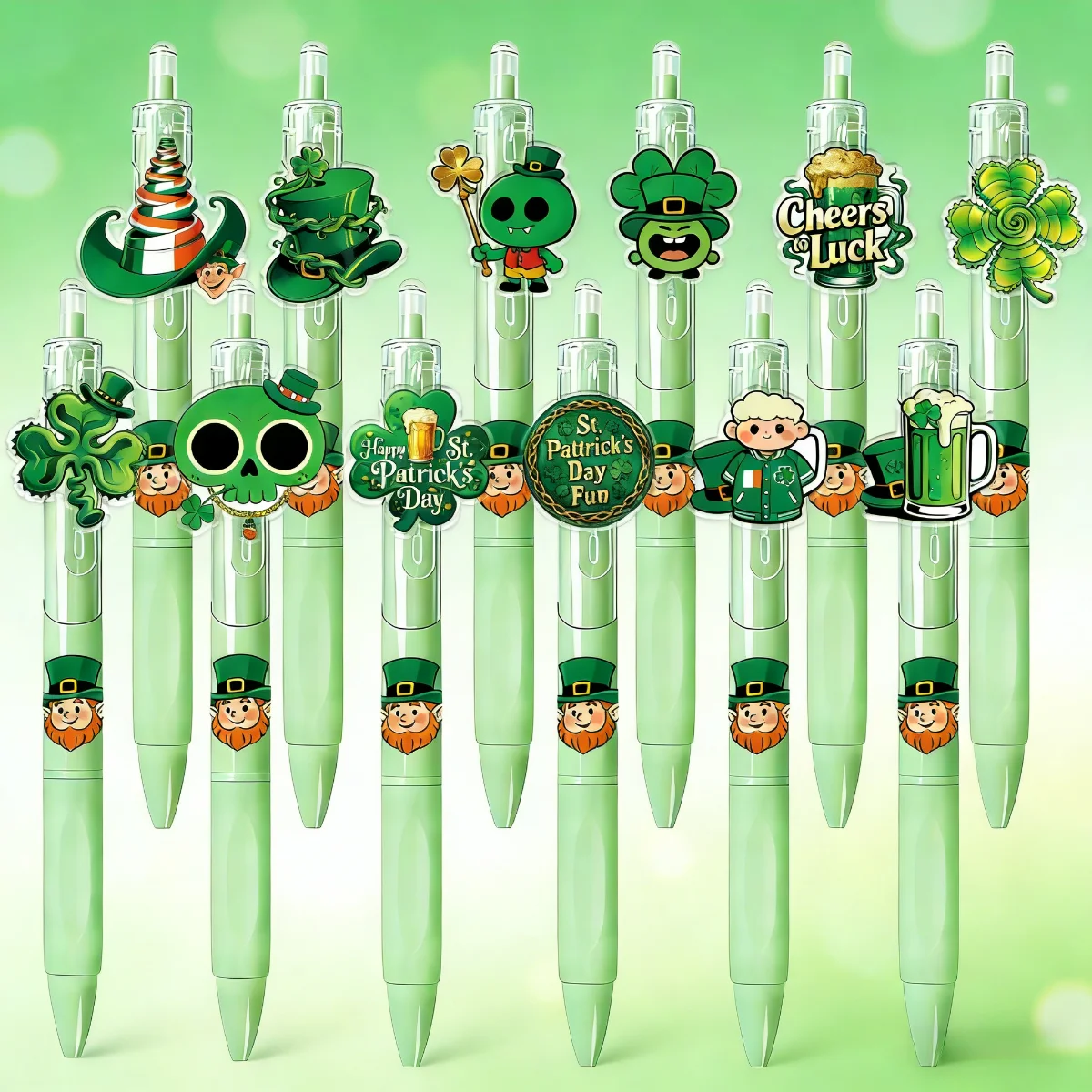 

12 PCS / 18 PCS St. Patrick's Day Clover Round Pens - Irish Green Theme St. Patrick Pens