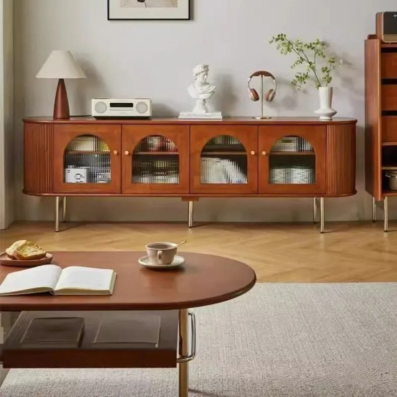 

Solid wood TV cabinet Small apartment living room combination French medieval TV locker Household retro floor cabinet