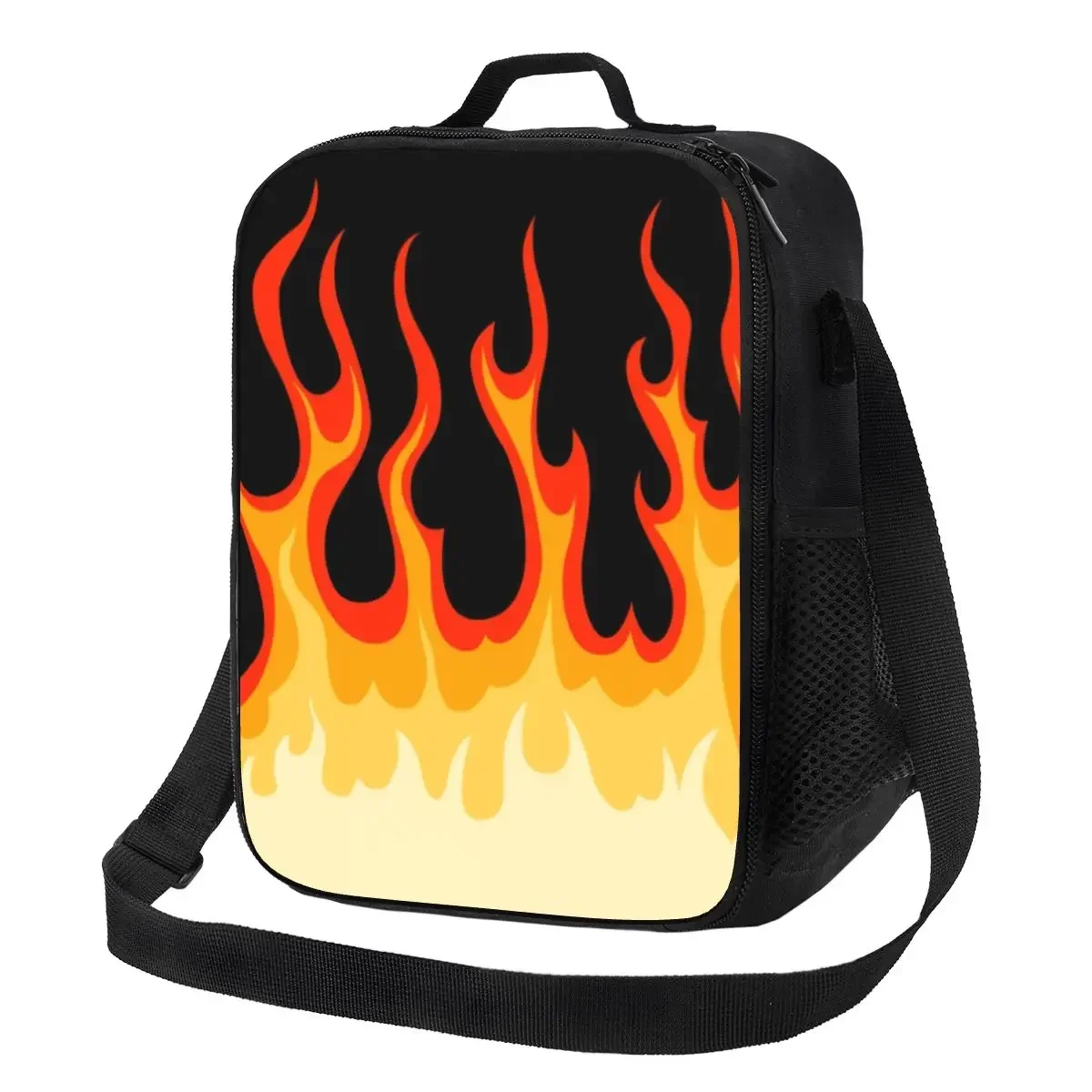 

Red Classic Racing Flames Thermal Insulated Lunch Bag Women Hot Portable Lunch for Outdoor Camping Travel Bento Food Box