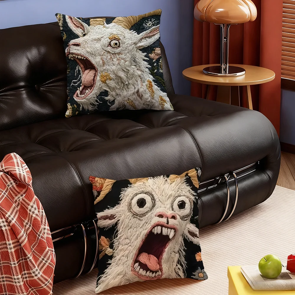Screaming Goat Embroidered Style Pillow Case Sofa Living Room Bedroom Headboard Backrest Square Cushion Nap Time