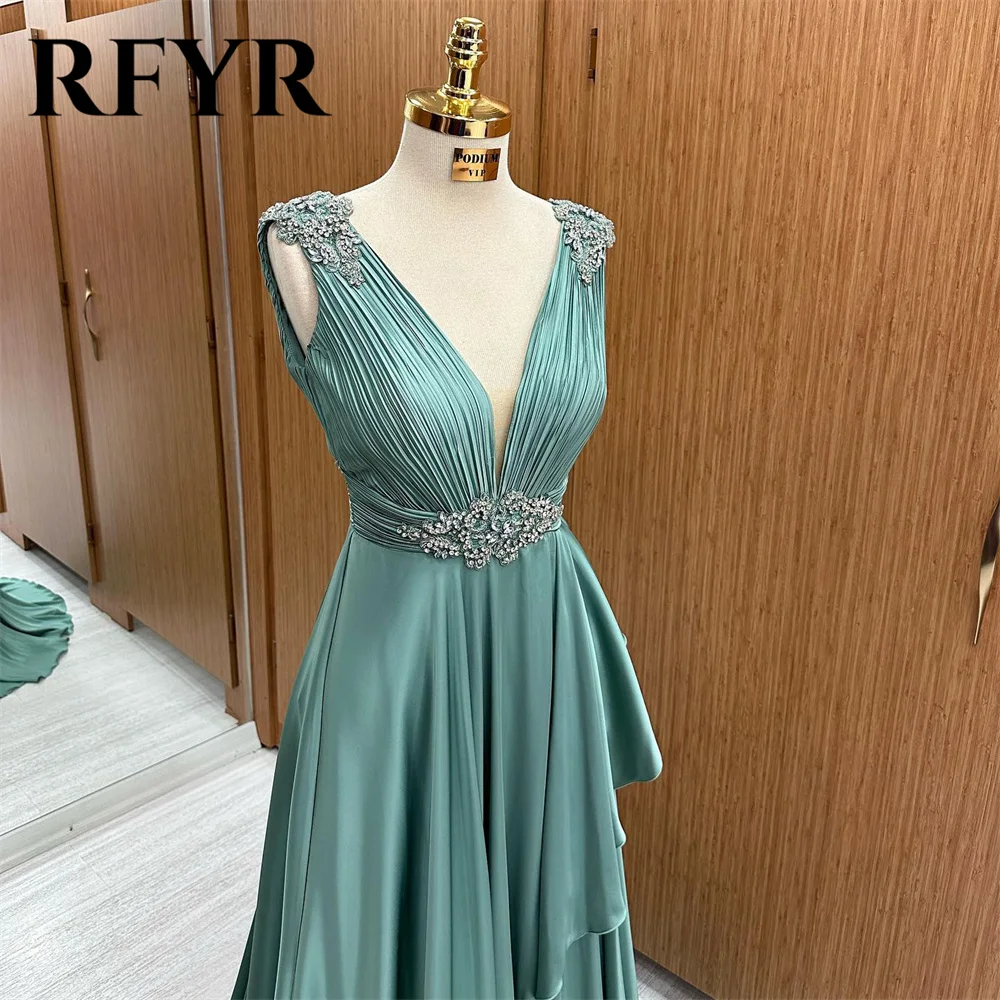 RFYR Tank Elegant Sexy Wedding Party Dress V Neck Sequin Celebrity Dresses Soft Chiffion Special Occasion Dress Customized