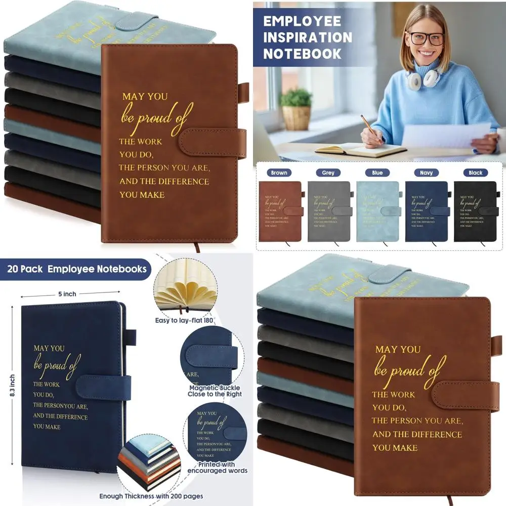 

Set of 20 A5 Leather Notebooks - Proud Work Journals for Employee Recognition, Bulk Gifts for Teachers, Coworkers, and Volunteer