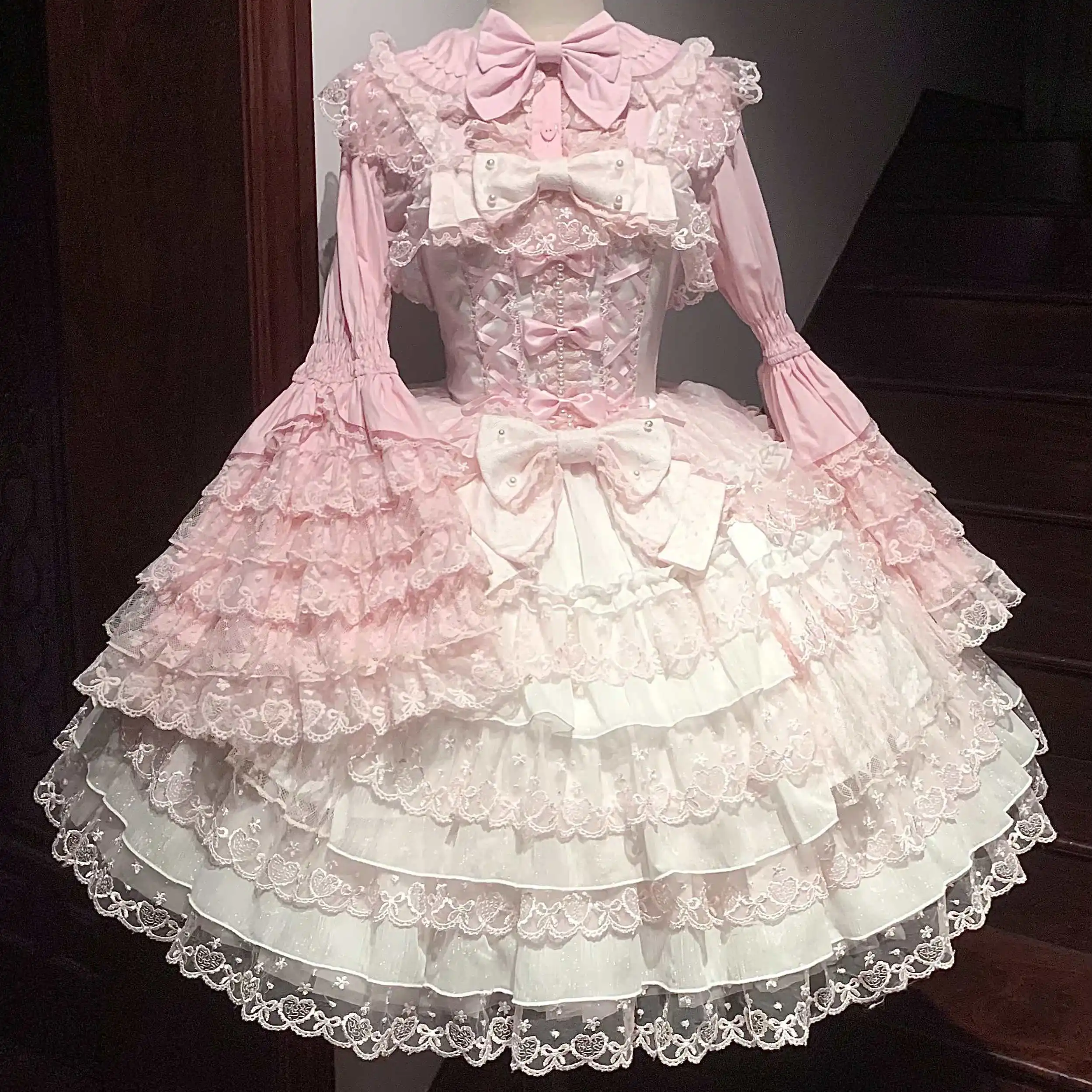 Original Lolita Pink Flower Wedding Dress Jsk Girls Summer Sweet Slim-Fit Elegant Lace Edge Princess Dress Y2k Fairy Dresses