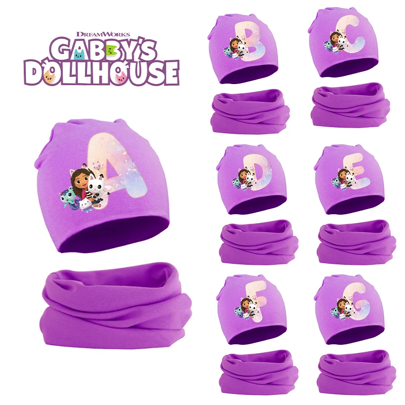 

Gabby Dollhouses 2pcs Hat Scarf Purple Cartoon Baby Girls Winter Warm Cotton Children Comfortable Woolen Cap Collar Suit Gifts