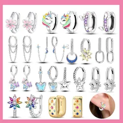 Ear Ring Series 925 Sterling Silver Star Moon Unicorn Tulip Flower Butterfly Bee Geometry Earrings Ladies Pairing with Jewelry