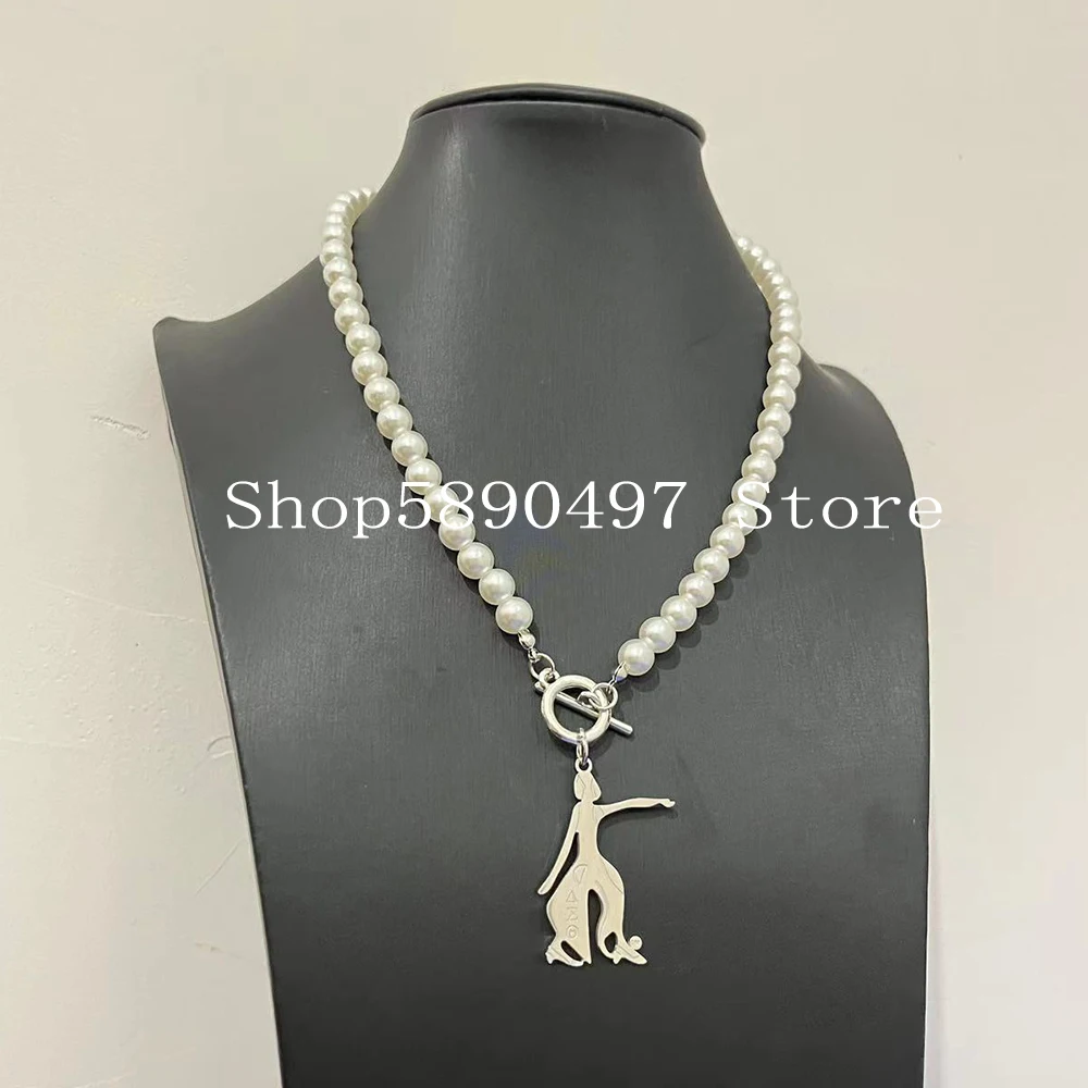 Delta sisters Association Greek Letter Pendant Pearl Necklace