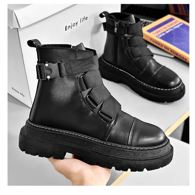 2023 Men Bikerboots Comfortable Men's Boots Autumn Winter Black Platform Boots for Men Snow Boots Pu Leather Men Boots Мотокеды