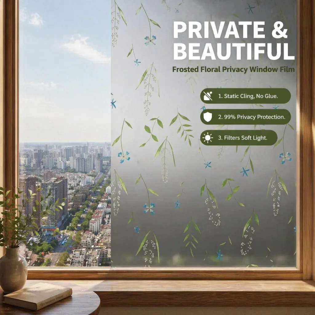 Frosted Privacy Window Film Translucent Static Cling Removable for Kitchen Balcony Window Door Glass