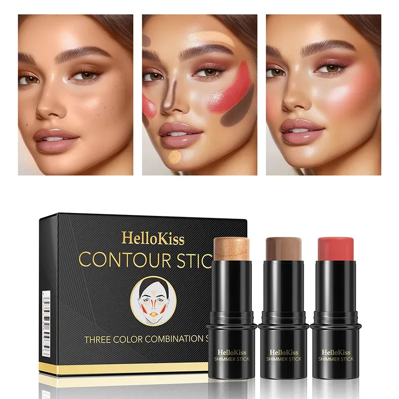 3pcs Contour Stick Set, Highlighter, Blush & Bronzer Long-Lasting, Perfect for Halloween & Graduation Gifts