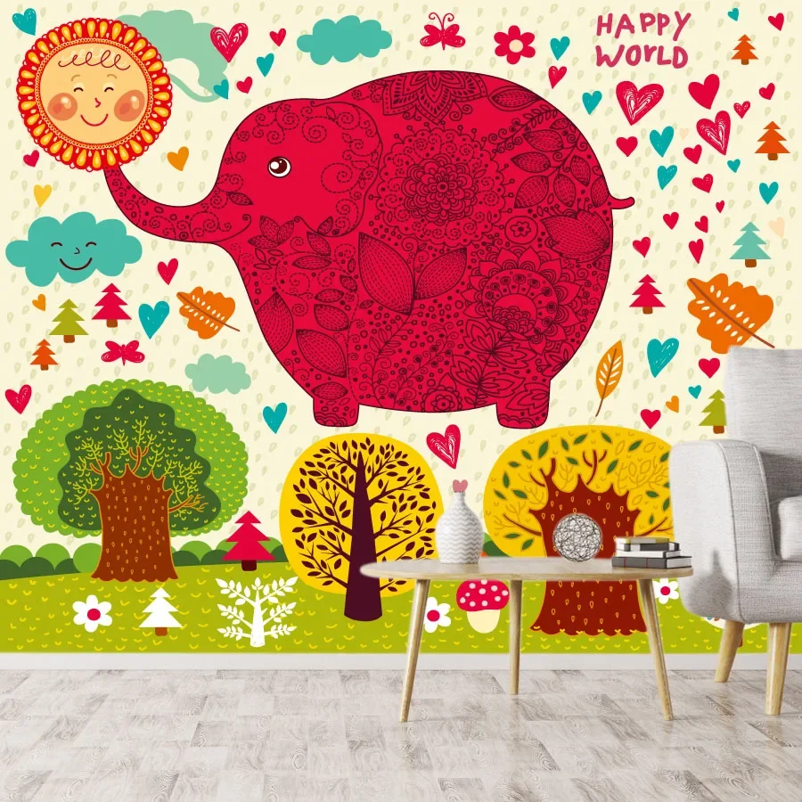 Contact Wall Papers Home Decor Cartoon Wallpaper Self Adhesive for Living Room Decoration Bedroom Walls Cartoon Elephant Murals