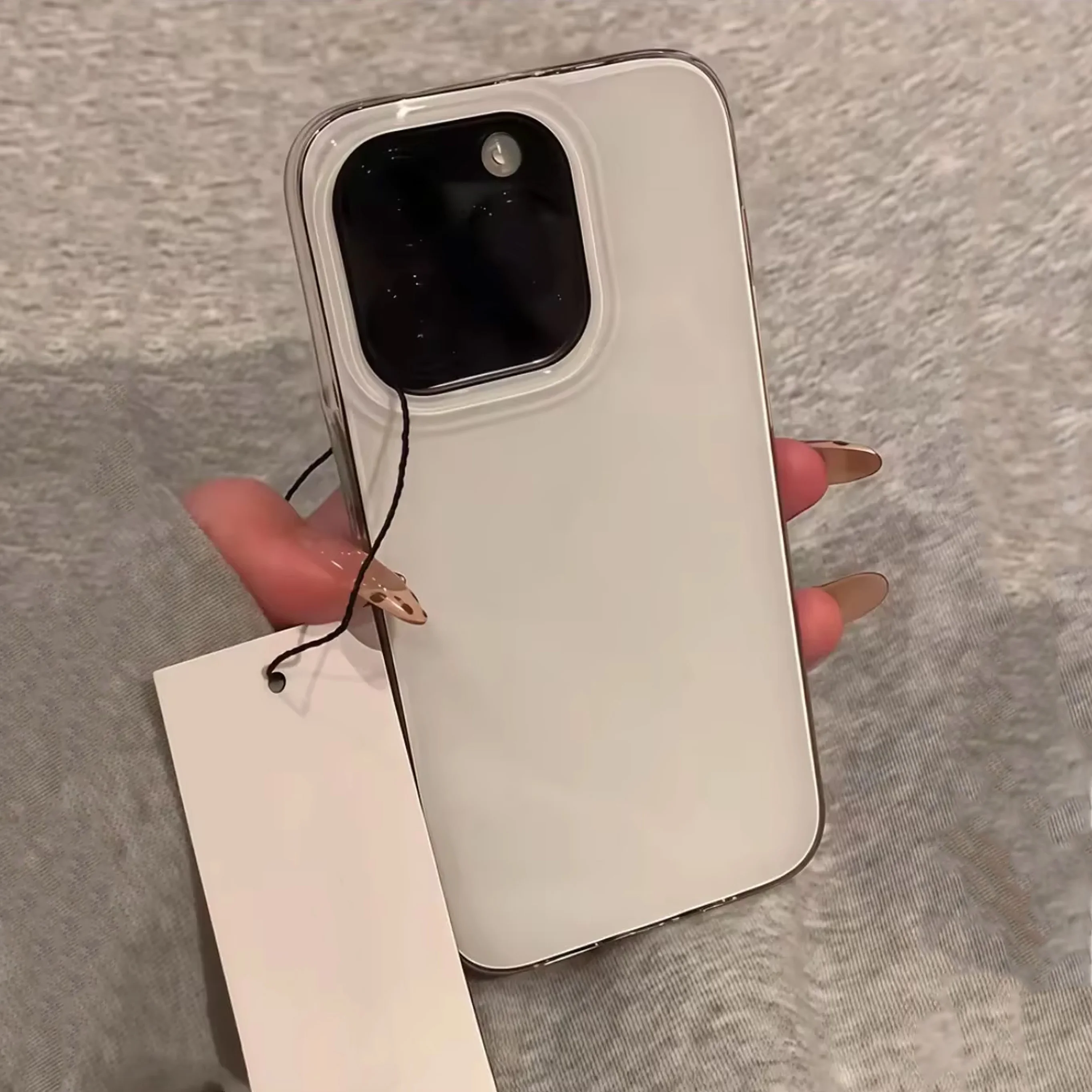 Advanced Minimalist White Large Hole IMD Luxury Phone Case For iPhone 18 17 AIR 16 15 14 13 12 11 Pro Max Y2K Clear Black Cover