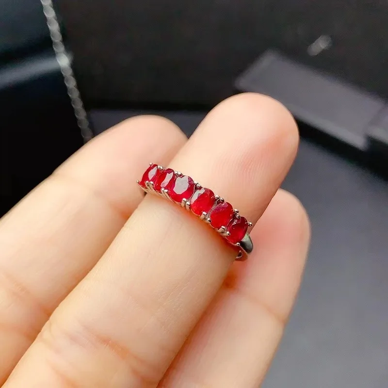 

3mm * 4mm Burmese Natural Ruby Ring 925 Sterling Silver Ruby Ring A Romantic Gift for Your Girlfriend