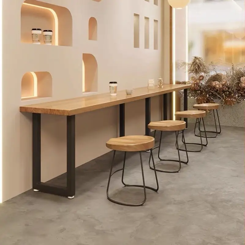 

Low bar table Industrial-style convenience store snack bar long table Narrow dining table and chair combination by