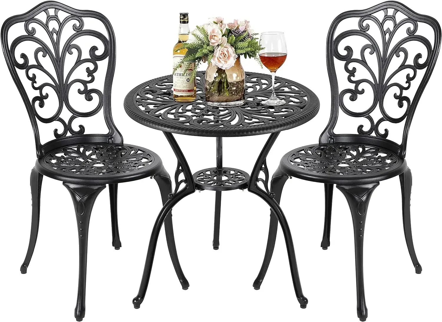 

Outdoor Bistro Table Set, All Weather Cast Aluminum Patio Bistro Sets Patio Table and Chairs with Umbrella Hole for Yard,Balcony