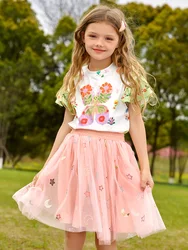 Girl T-shirt and layered skirt summer cartoon print short-sleeved princess skirt suit