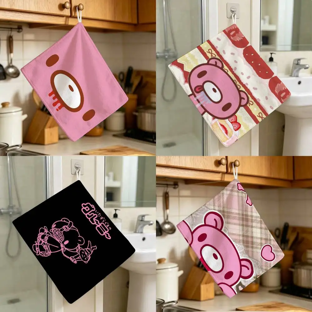 Pink Gloomy-Bear Dessert Hanging Style Hand Wiping Towel Polyester Cotton Anti-fade For Indoor Kitchen Living Room