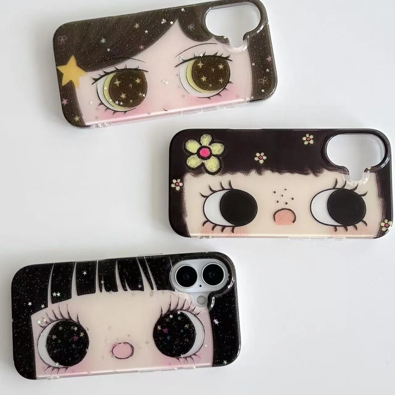 Kawaii لطيف أسود عيون كبيرة كول آيفون حافظة مناسبة آيفون 11 12 13 14 15 16 برو ماكس زائد غطاء الهاتف المضادة للسقوط ﻿ ﻿