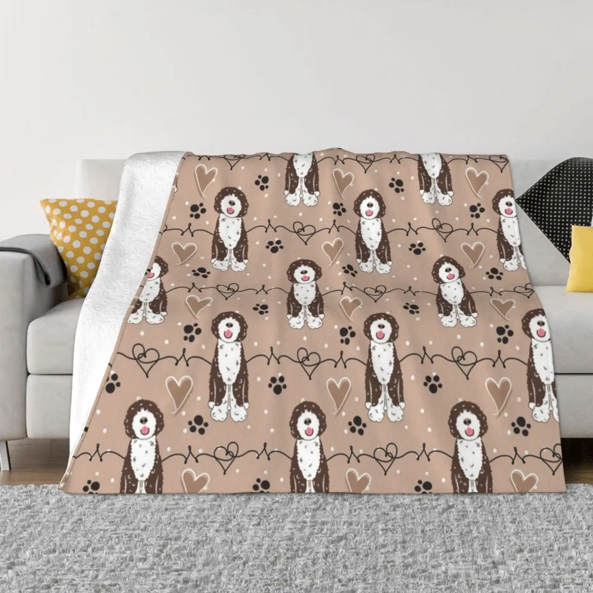 Love Chocolate White Portuguese Water Dog - Brown Background Throw Blanket Tourist Blanket Dorm Room Essentials