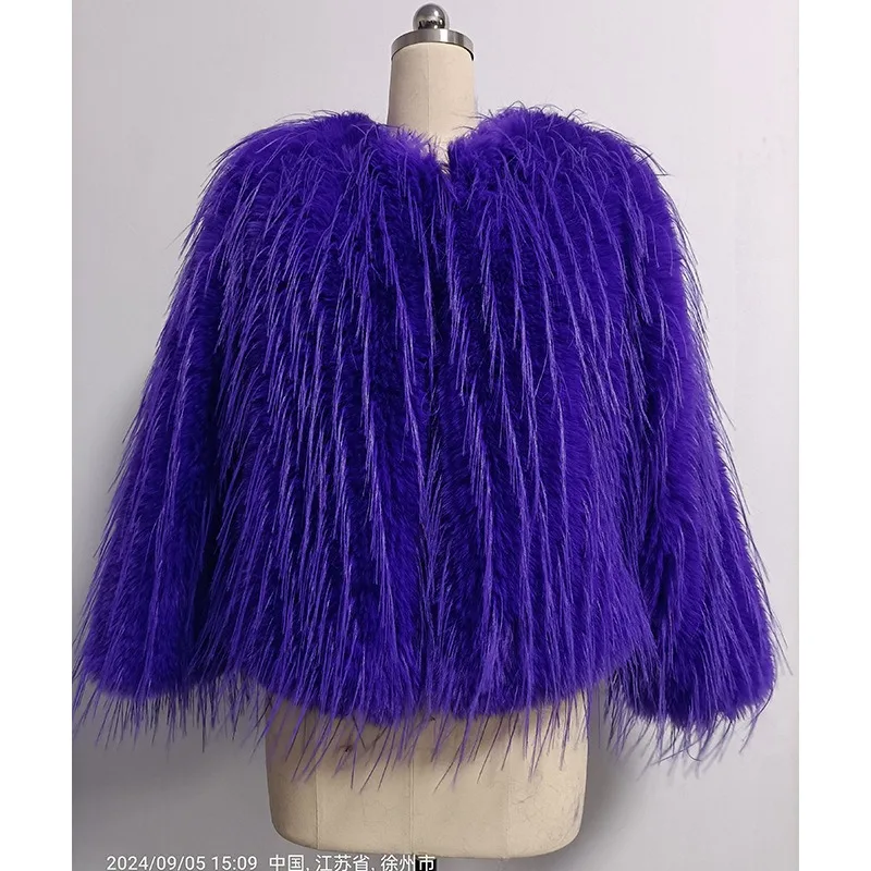 

Women's Winter Tops Coat Faux Fur Round Collar Tassel Pure Color Thickened Vintage Simple Loose Leisure Fashion Niche Versatile