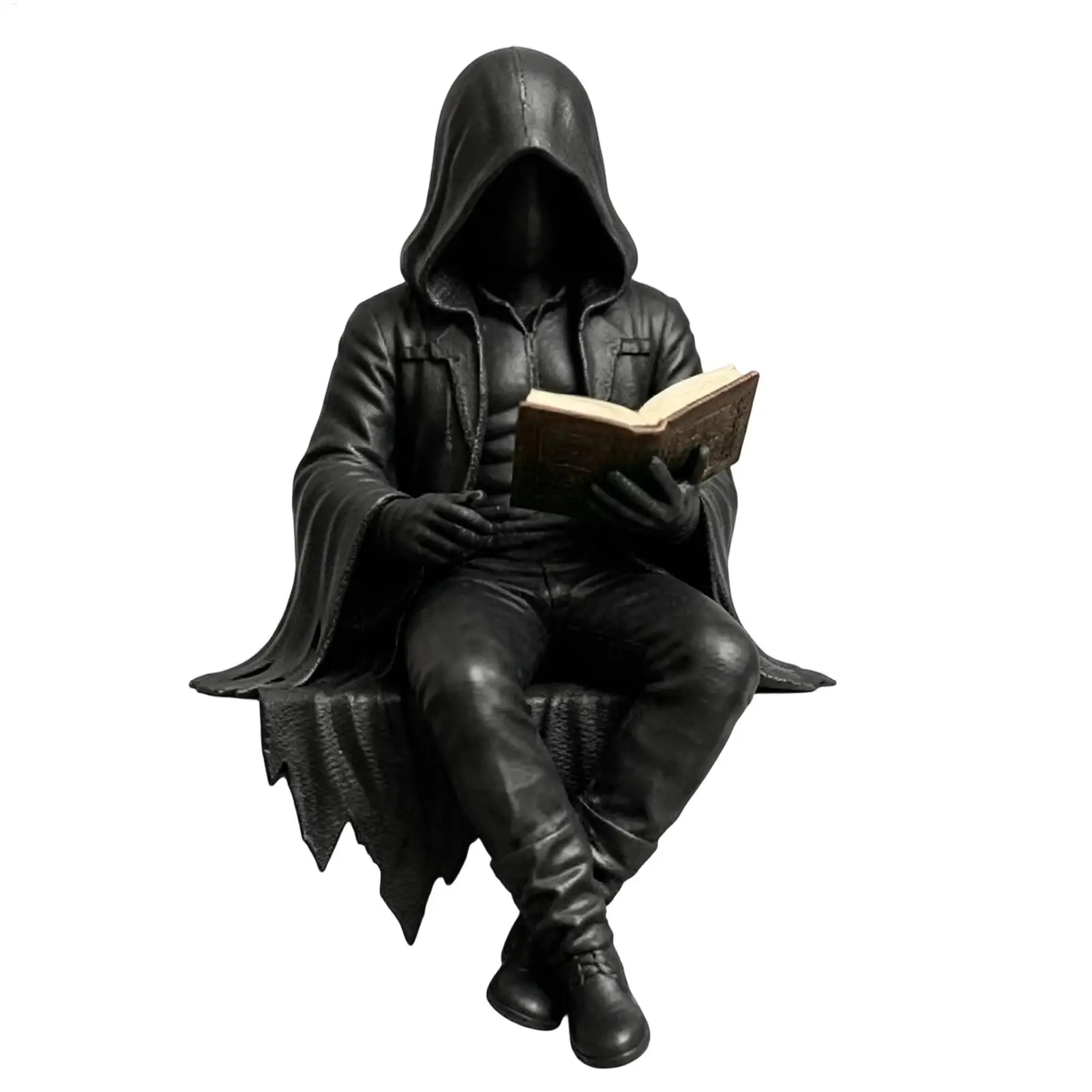 7x12/9.6x16cm Gothic Reaper Statue Aesthetic Sitting Skeleton Decor, Spooky Shelf Tabletop Ornament For Home Living Room Bedroom