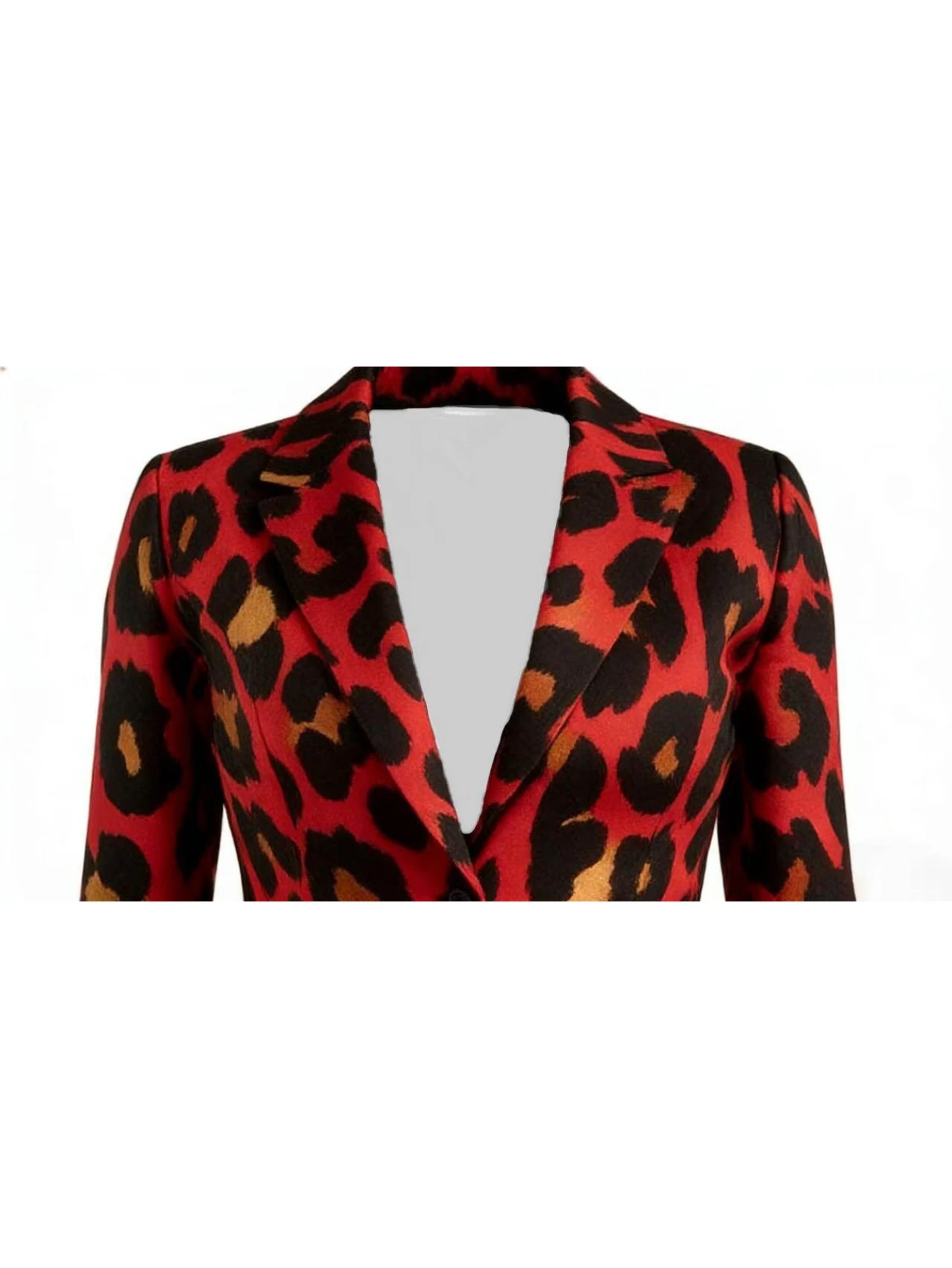 Women Notched Lapel Three Quarter Sleeve Leopard Print Blazer And High Waist Pants Two Piece Office Business Matching Suit