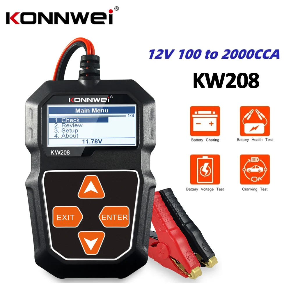 KONNWEI KW208 Car Battery Tester 12V 100 to 2000CCA Cranking Charging Circut Tester Battery Analyzer 12 Volts Battery Tool BM550