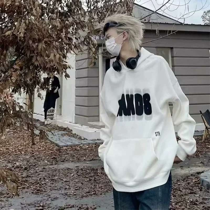 

Мужская Флисовая Толстовка с капюшоном, с буквенным принтом