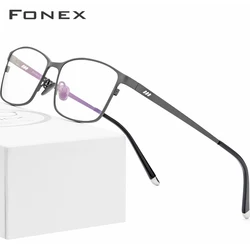 FONEX Pure Titanium Glasses Frame Men Square Eyewear Male Classic Full Eyeglasses Frames Gafas Oculos 8505