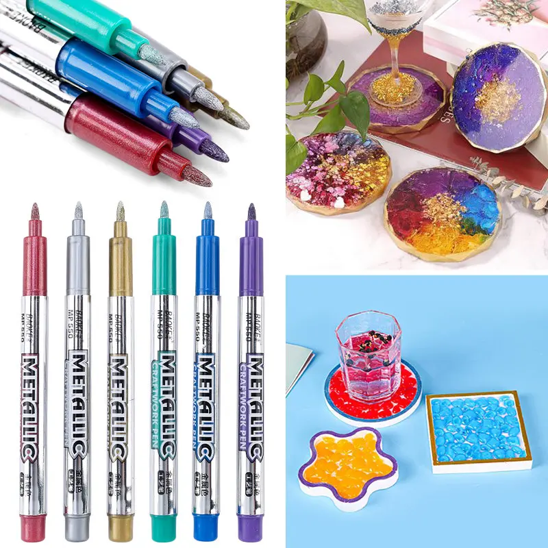 6 Colors DIY Waterproof Metallic Marker Pens 2-6Pcs Gold Silver Permanent Markers For Epoxy Resin Jewelry Drawing Pen Craftwork