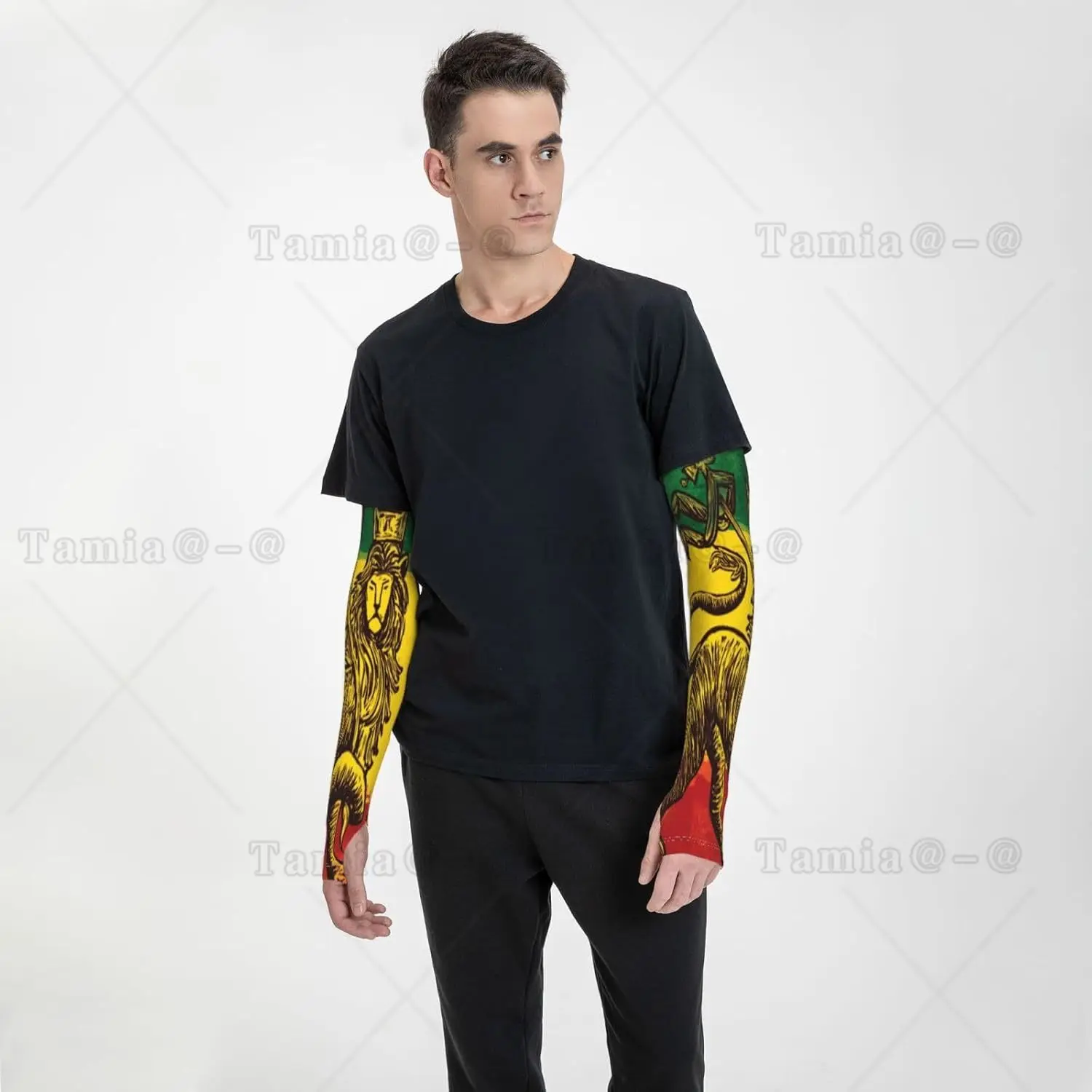 Reggae Rasta Banner Lion Arm Sleeves ป้องกันรังสียูวี Sun Unisex Sport Ice Silk Sleeves