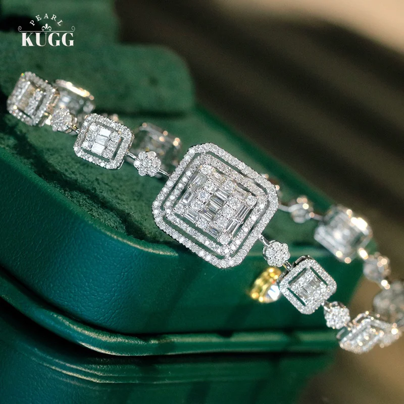 KUGG 100% 18K White Gold Bracelet Classic Design 3.40carat Real Natural Diamond Bracelet for Women Senior Banquet Fine Jewelry