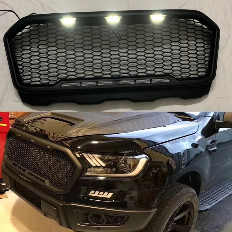 LED Modified Front Bumper Mesh Mask Cover Grid Honeycomb Racing Grill Grille For RANGER T7 2015 2016 2017 2018 Xl XLt Wildtrack