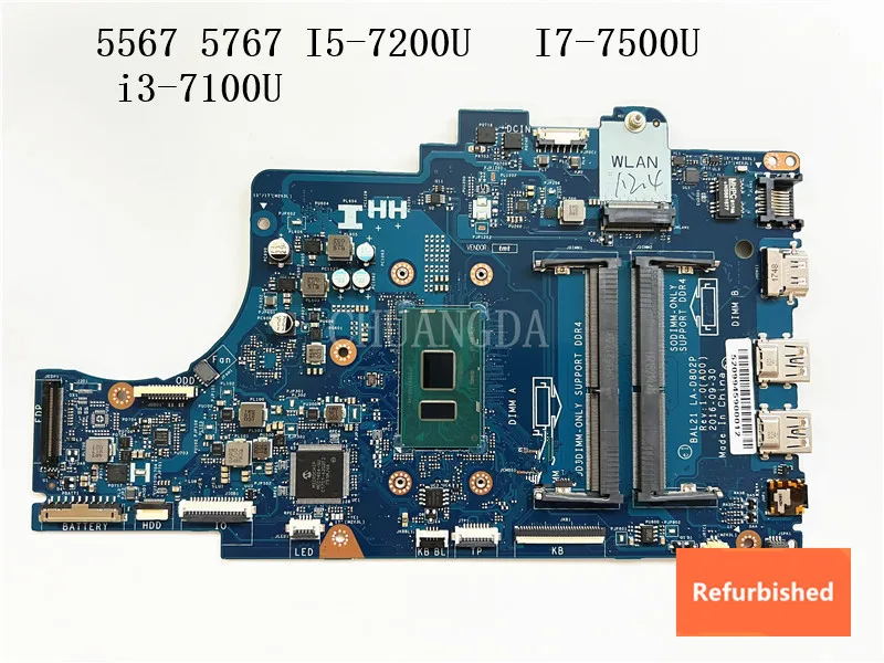 Uesd BAL21  FOR Dell  5KTY0 15 5567 Laptop Motherboard 3865U 081YW5  0DG5G3 0KY6H5  LA-D802P  Mainboard 100% tested