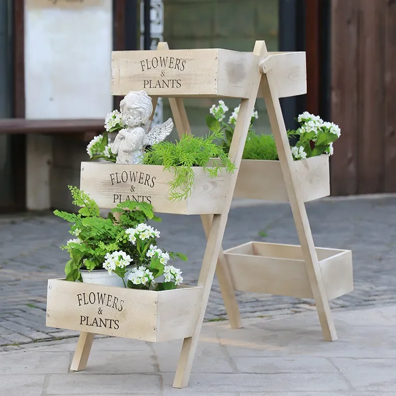 preservative wood flower stand flower shop outdoor green dill succulent courtyard flower pot stand balcony