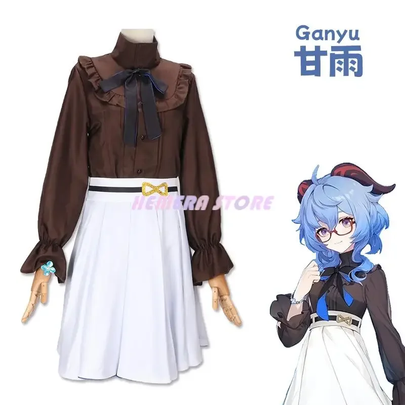 Ganyu Cosplay Anime Genshin Impact Gan Yu Cosplay Costume Wig Horn Liyue Sexy Dress Uniform Hello wen Party Suit For Woman MS319