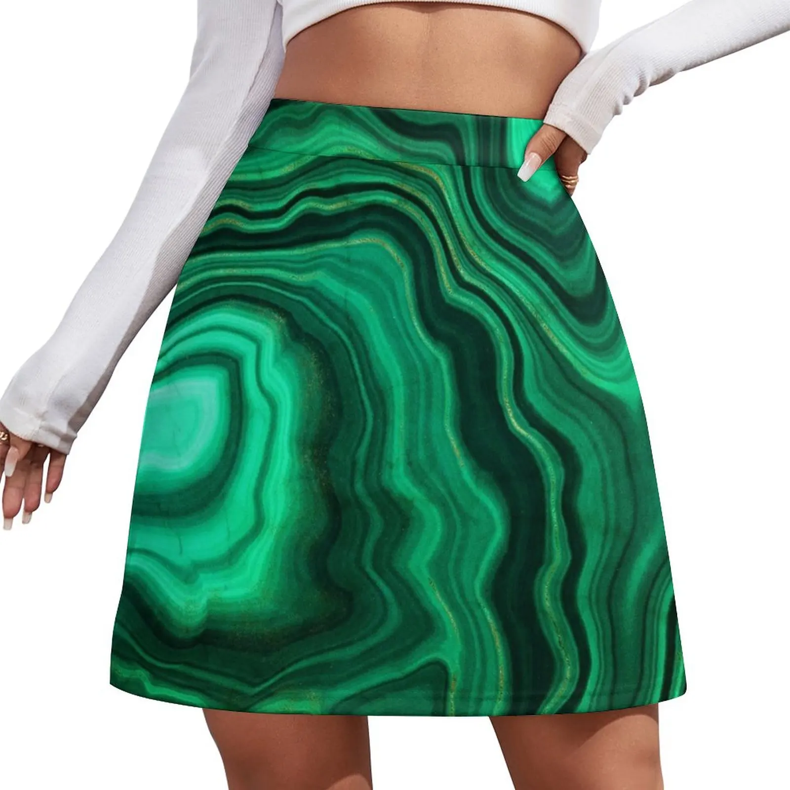 

Malachite Green Faux Marble with Gold Veins III Mini Skirt dresses summer woman 2025 womens clothing Mini Skirt