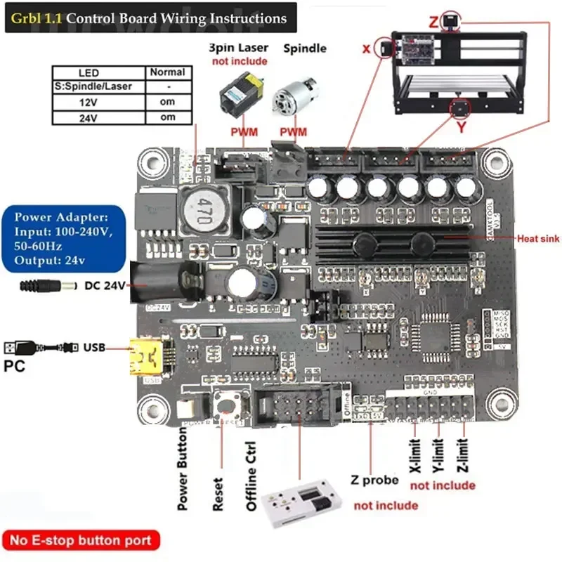 Router CNC 3018 Upgrade Mini fresatrice CNC con controller GRBL 1.1 ER11 a 3 assi con offline per incisione su legno