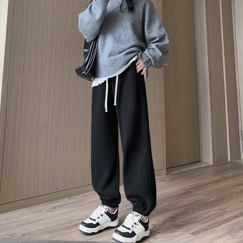 Mulheres cintura alta cordão rosa harem calças outono inverno solto ajuste joggers calças casuais versátil ginásio calças esportivas mulher
