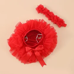 Baby Girls Tulle Tutu Bloomers Infant Newborn Diapers Cover Short Skirts Girls Red Chiffon Bloomer And Headband